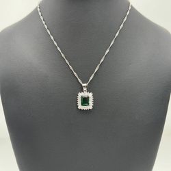 925 sterling silver Emerald CZ pendant charm w rope 20” chain necklace