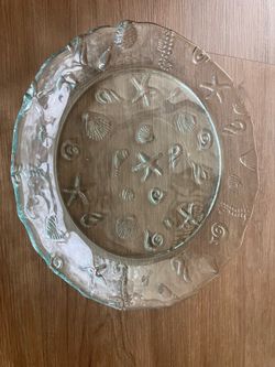 Decorative Sea Shell Glass Serving Platter 12”