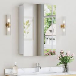 24 in. W x 30 in. H Rectangular White Bathroom Medicine Cabinet with Mirror Adjustable Tempered Glass Shelves