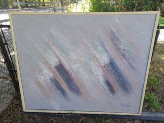 4' X 5' FRAMED WALL ART WORK ON CANVAS WITH WOOD INNER FRAME $60 FINAL PRICE READ DESCRIPTION