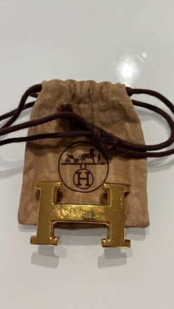 Vintage Hermès Gold-Tone H Belt Buckle with Early-Style Brown Hermès Pouch