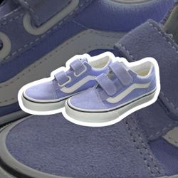 Vans Old School V Pale Iris True White Junior Kids Laceless Casual Shoes Kids Size 12