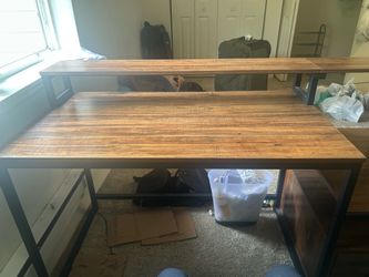 Tri-level wood and steel office desk
