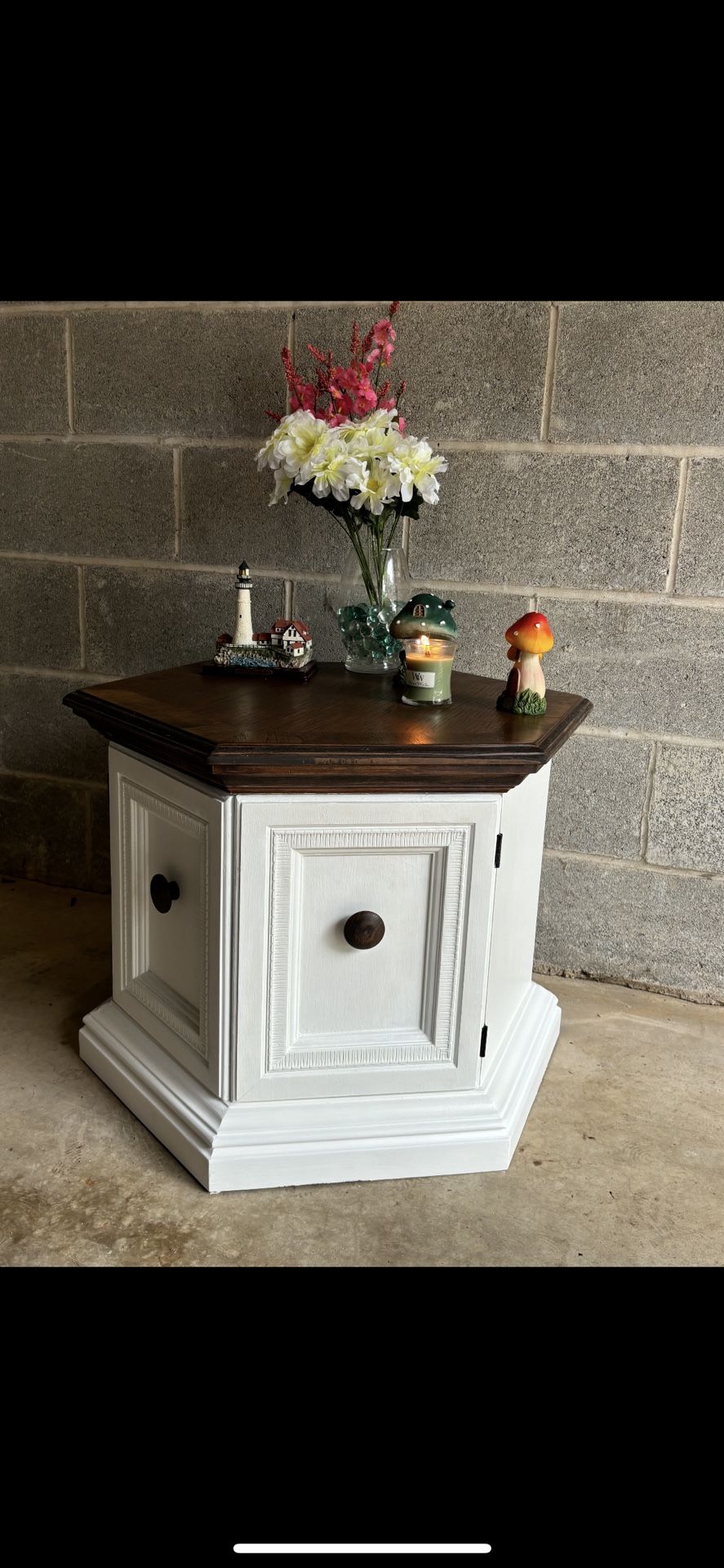 Refinished Vintage Hexagon End Table