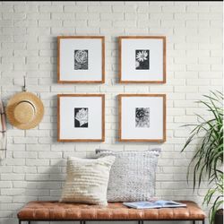 New Set of 4 – 16” x 16” Walnut Picture Frames with White Mat, 5” x 7” Opening