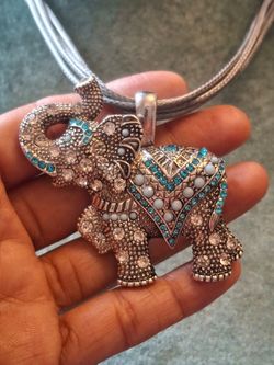 Silver Elephant Pendant Necklace Set