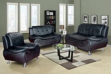 New Black Leather 3pcs Sofa Set 