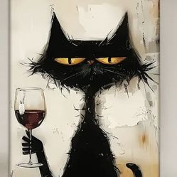 Adorable Cat Holding A Glass Of Wine Poster canvas Art. 