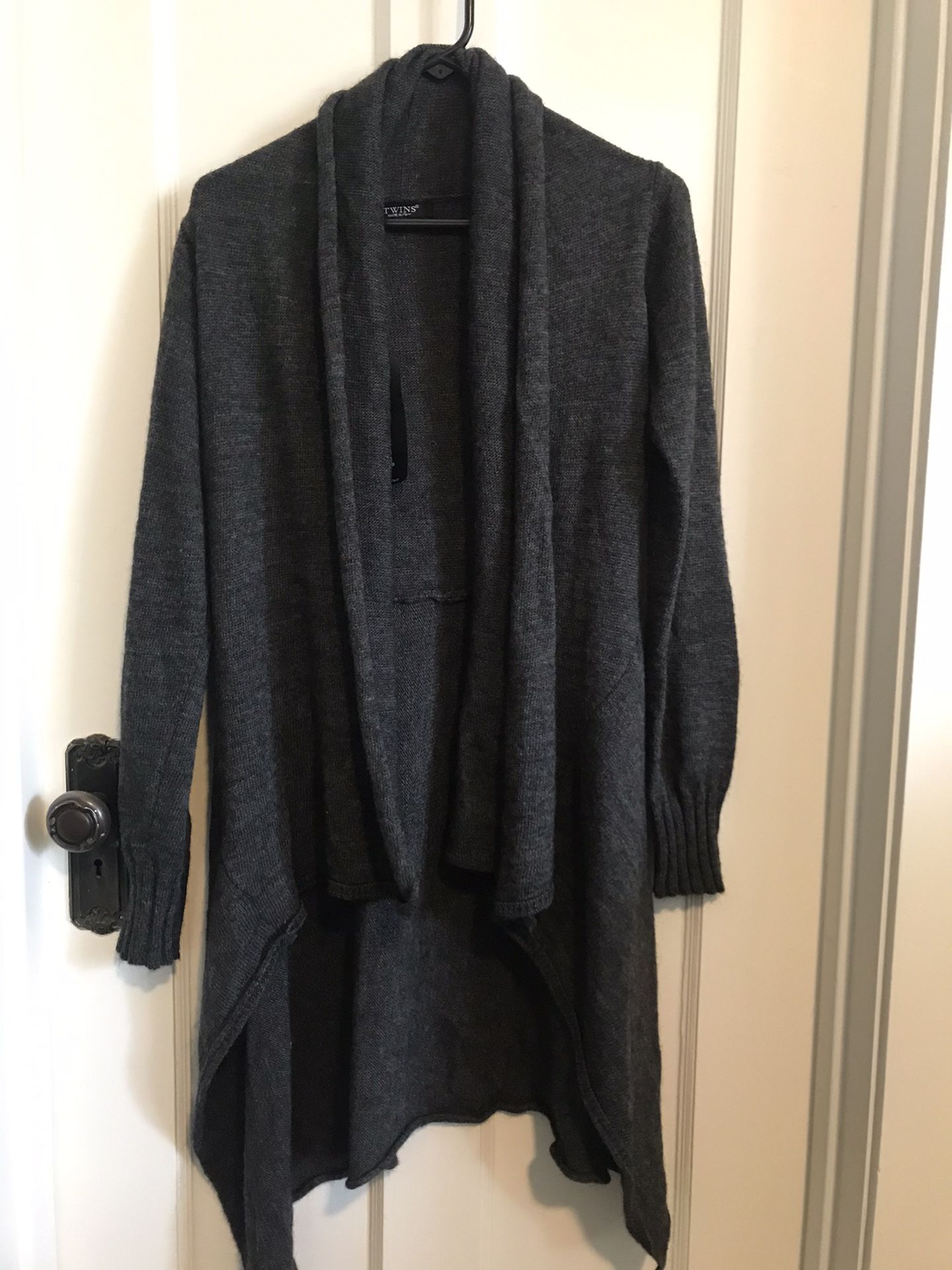 NWT-Dark Gray Cardigan by Twins, Made in Italy, Size M