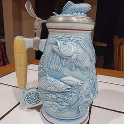Vintage 1990 Fishing Beer Stein Bass Trout 8in.tall $20