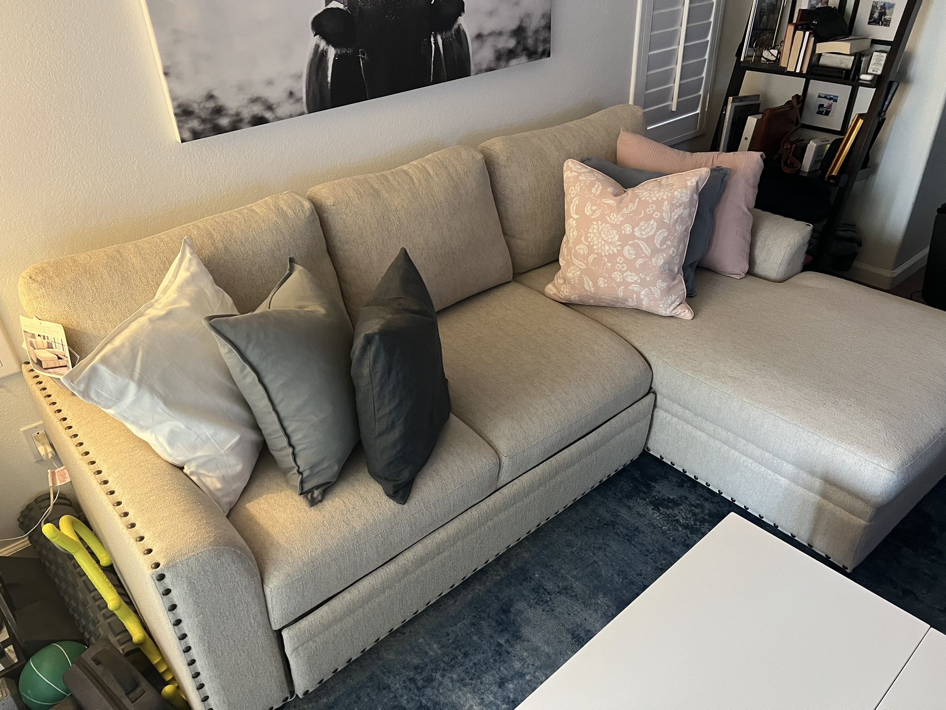 Fabric Sleeper Sofa 90”x64”Left Bench Lounger x 36”