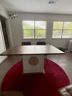 Modern dining table and 4 upholstered chairs