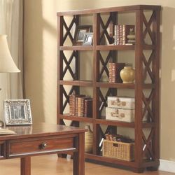 Wooden Bookshelf with X-Pattern Sides