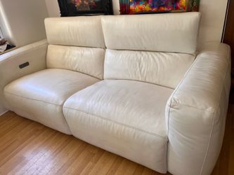 White Leather Electric Reclining (Head & Feet) Sofa Couch OBO