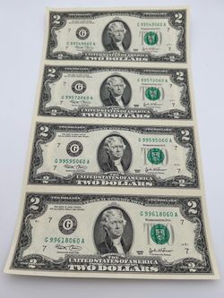 $2 Uncut Sheet Of 4-2003 Chicago Notes G  (contact info removed)0  A.