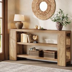 Tribesigns 70.9-Inch Extra Long Console Table with Storage, Narrow Wooden Sofa Table Behind The Couch, Farmhouse 3-Tier Entry Foyer Table for Entryway