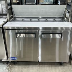 CLEARANCE!  $899!!!   Chumart CMT-S48 46 7/8" Stainless Steel Sandwich Prep Table with Two Solid Full Doors  