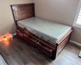 Twin Solid Wood Bed With 3 Drawers And Memory Foam Mattress $660