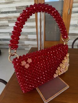 Ruby Red Handmade crystal bead handbag