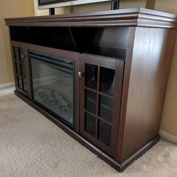 Electric Fireplace TV Stand Storage. Cabinet With Shelves, Dark Cherry.