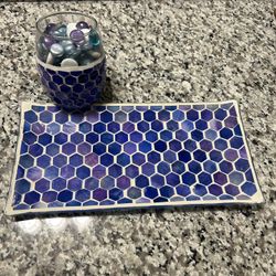 Mosaic Glass Tray And Cup Decor