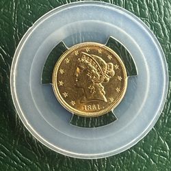 Gold Liberty Head 1861 $5 - Almost Uncirculated 