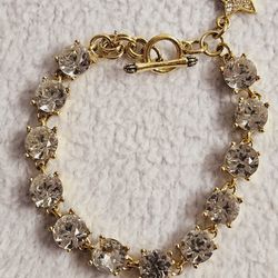 Juicy Couture Gold Tone Star Charm Shine Rhinestone Link Bracelet 6.5” Toggle