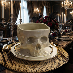 Small Food Safe Ceramic Gothic Skull Bowl - 300ml Gothic Halloween Candy & Serving Bowl for Cereal, Pasta, Ice Cream, Dishwasher & Microwave Safe Skel