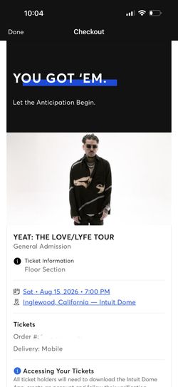 Yeat Intuit Dome 8/15 6x Pit GA Floor tickets