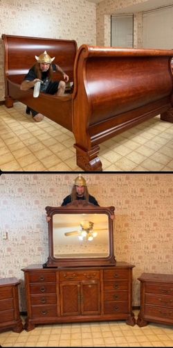 Luxury solid wood bedroom set. Dresser, queen bed, mirror and nightstands! CAN DELIVER!!