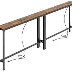 SUPERJARE 78.8 inch Narrow Console Table with Outlet, Sofa Table Set of 2, Behind Couch Table, Long Entryway Tables with Charging Station, for Living 