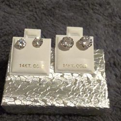  5mm And 8mm Solid 14k Gold With Simulated Diamond Earrings 