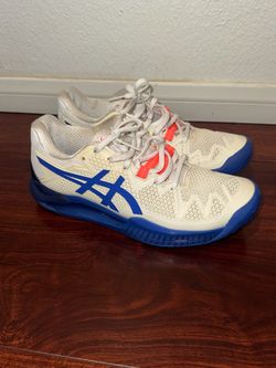ASICS Tennis Sneakers White Blue Orange Size 7 men’s women’s 8.5