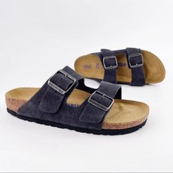 Birkenstock Arizona Velvet Gray Suede Leather Soft Men's and Women's Sandal
