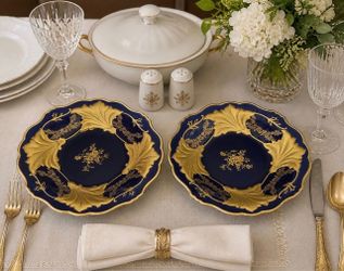 Weimar Jutta Cobalt Blue & Gold Porcelain Platters – Set of 2