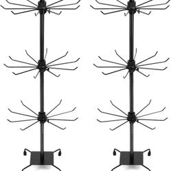 QWORK 3-Tier Rotating Metal Jewelry Display Stand – 2 Sets Adjustable Tabletop Holder for Necklace, Earring & Key Ring