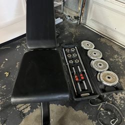 110 lbs adjustable dumbbells & bars with rollers.  