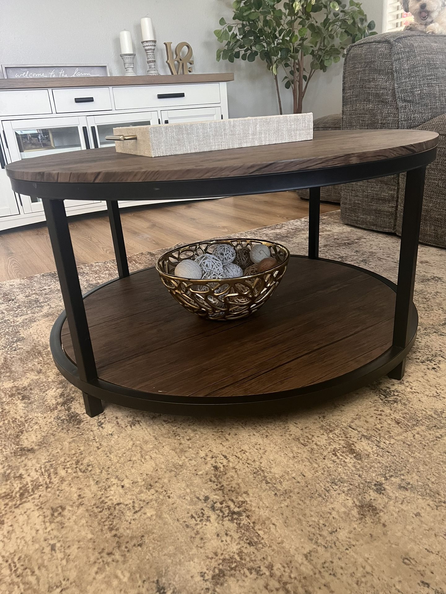 Round Coffee Table 36" Rustic Wood Desktop