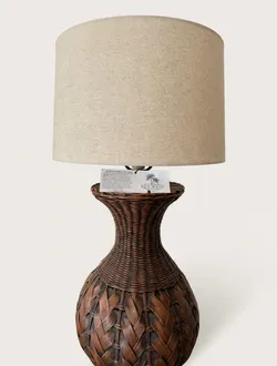 Coastal Wicker Table Lamp - Rattan Boho Beach Lamp - Linen Shade (2)