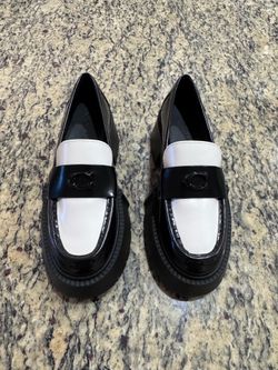 New Coach Platform Lug Sole Loafers Black White Women’s 5.5