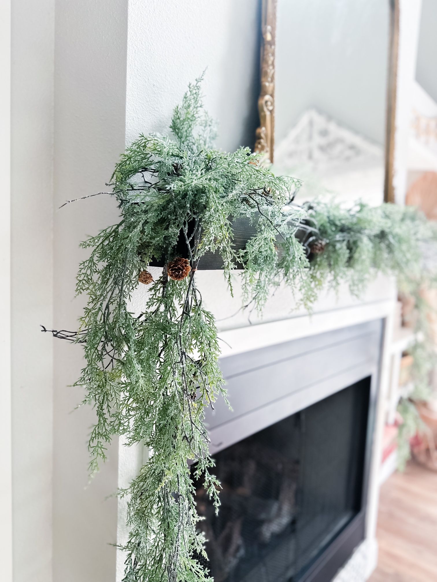 5 Snowy Artificial Cypress & pinecone hanging greenery holiday garland