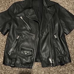 All saints black leather jacket small