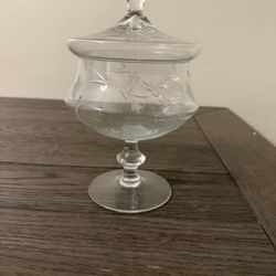 Vintage Etched Glass Candy Jar