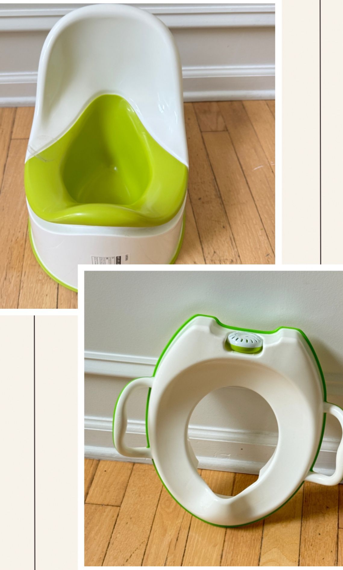 Green and White Potty Chair and seat
