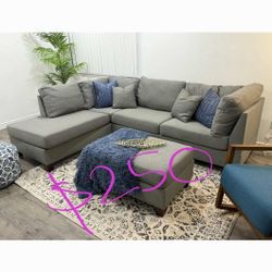 Gray Sectional Sofa With Ottoman 104x75 " New 