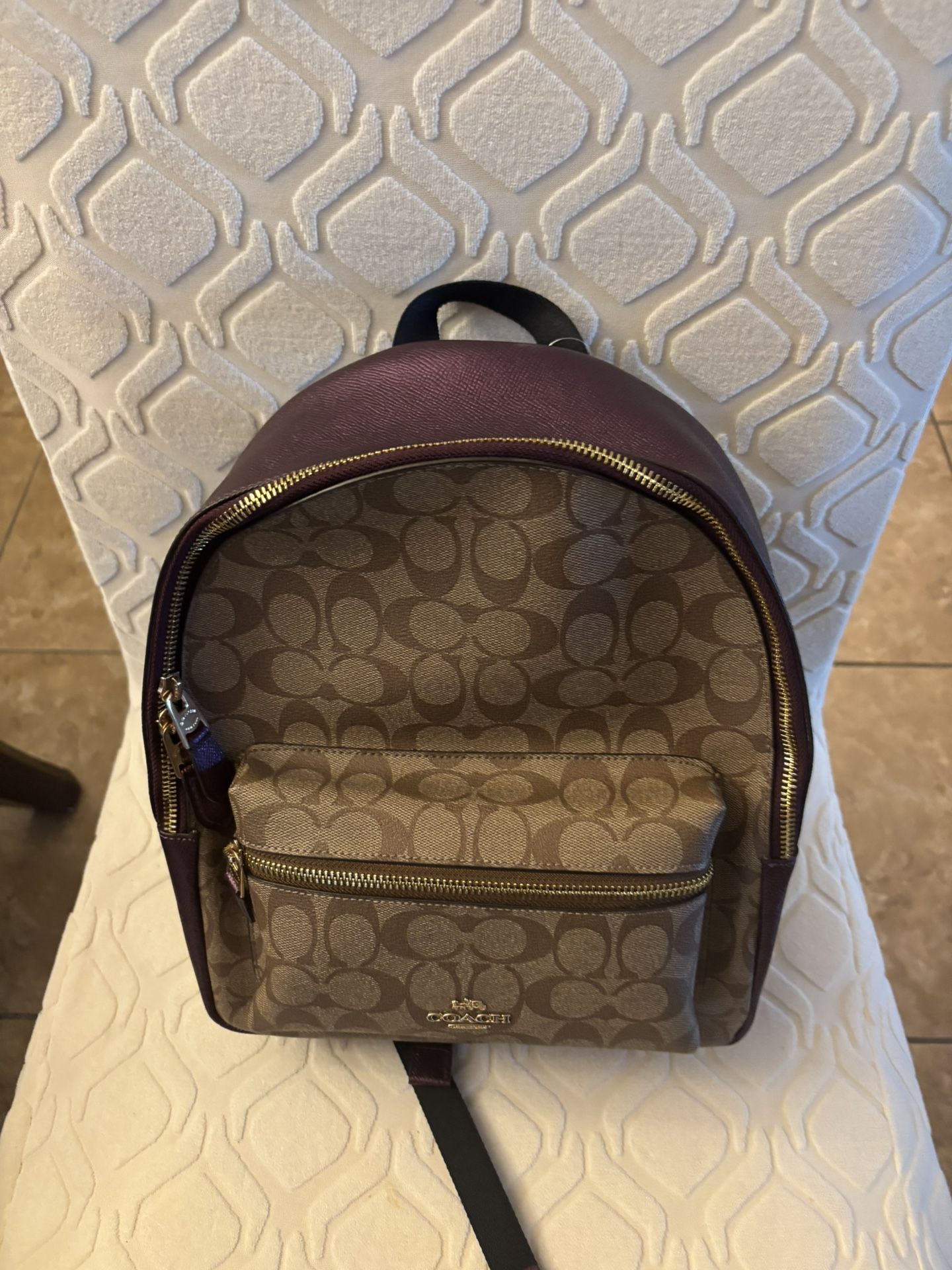 Coach Signature Brown and Gold Backpack