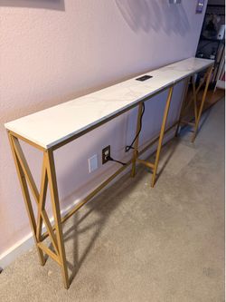 70” Industrial Sofa/Console Table with Gold Frame