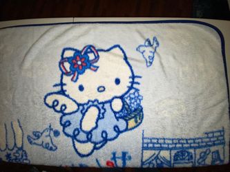 "Vintage Sanrio Hello Kitty French Angel Blanket Throw Blue Plush 40×56' 2002"