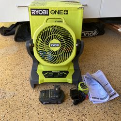 RYOBI ONE+ 18V Cordless 7-1/2 in. Bucket Top Misting Fan Kit with Compact Battery and Charger