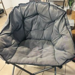 Padded Cushion Outdoor Folding Lounge Patio Chair (Gray) + Plush Bedrest Pillow (Navy Blue)